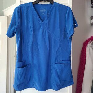 Size M, royal blue, IRG brand scrub top.